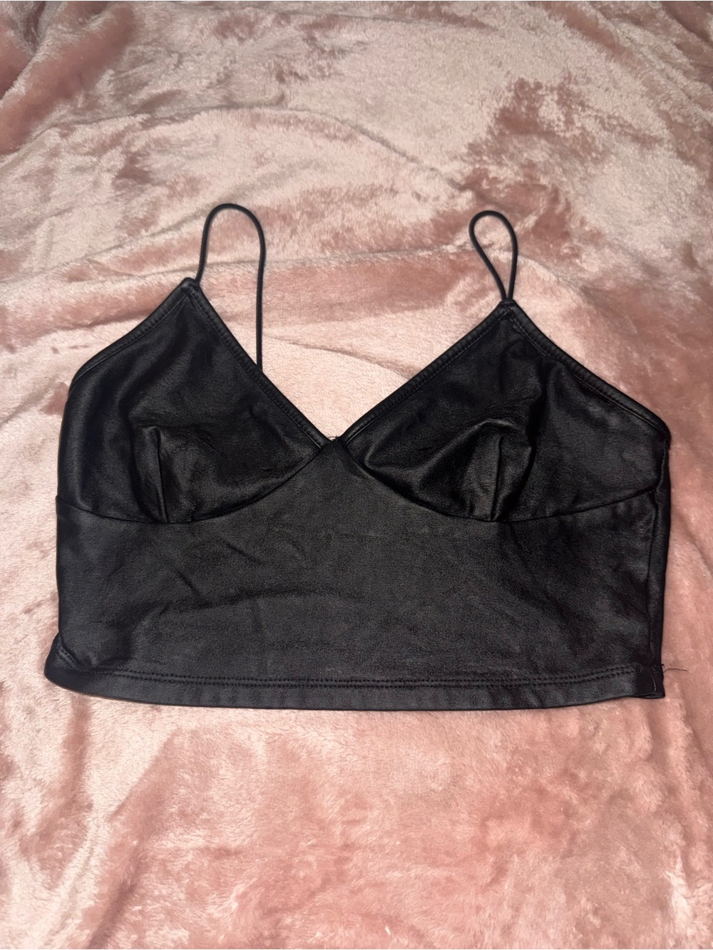 Black Faux Leather Cami Bralette